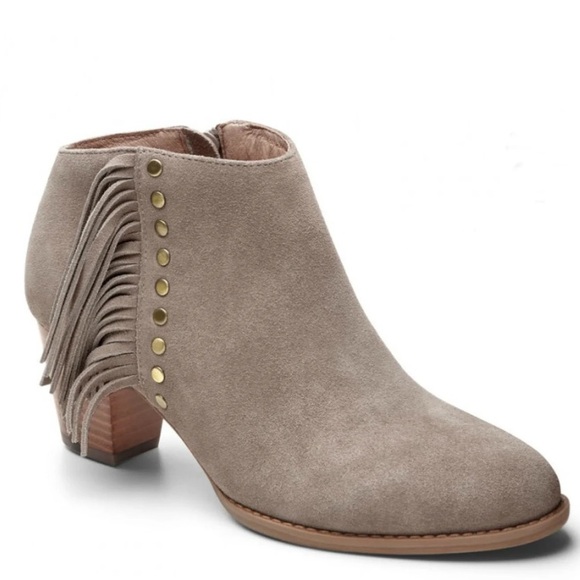 Vionic Suede Faros Fringed & Studded Bootie Side Zip Orthotic Friendly Comfort - Picture 1 of 13